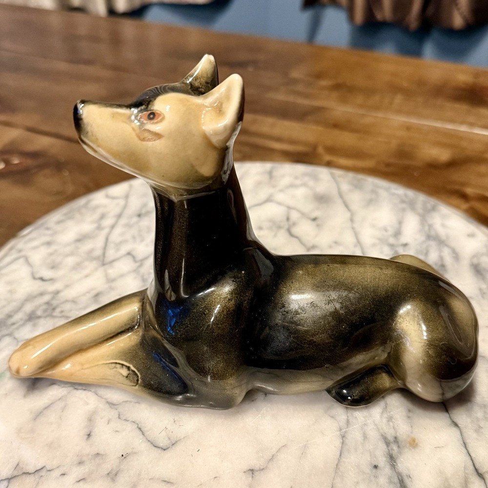 VTG‎ 60s MCM Doberman Pinscher Dog Ceramic Figure Figurine Hand-Painted Brazil